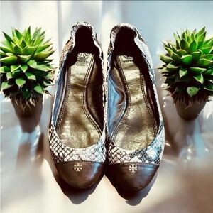 Tory Burch Python Embossed Leather Ballet Shoes 6M